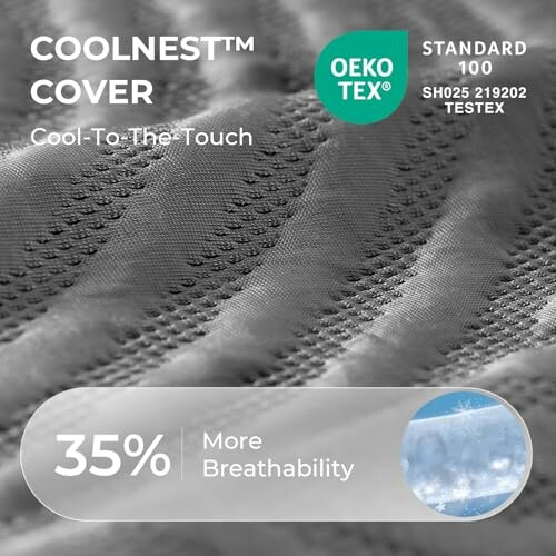 Close-up of CoolNest cover with breathability feature and OEKO-TEX certification.