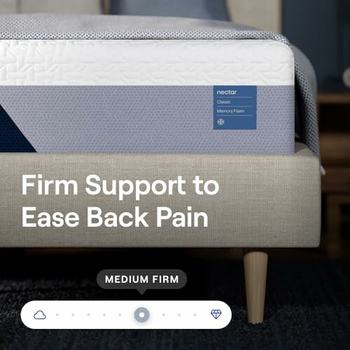 Nectar mattress with medium firm support for back pain relief.