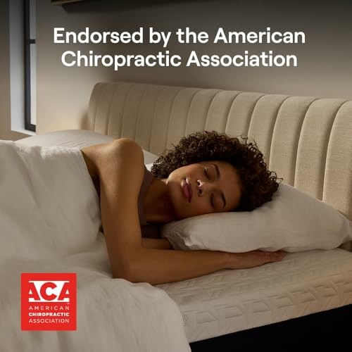 Woman sleeping in bed, endorsed by the American Chiropractic Association.